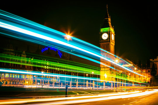 Westminster Bridge London London Eye Big Ben Tower Tower Bridge Doppelstockbus Busstreiflichter London