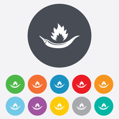 Hot chili pepper sign icon. Spicy food symbol.