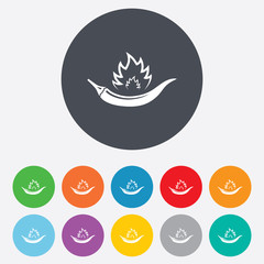Hot chili pepper sign icon. Spicy food symbol.