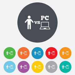 Player vs PC sign icon. Games symbol.