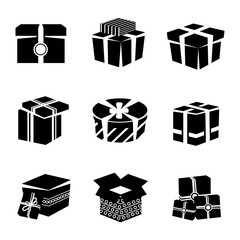 Gift box black and white icons set