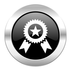 award black circle glossy chrome icon isolated
