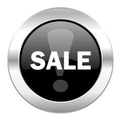 sale black circle glossy chrome icon isolated