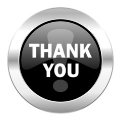 thank you black circle glossy chrome icon isolated