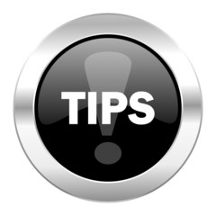 tips black circle glossy chrome icon isolated