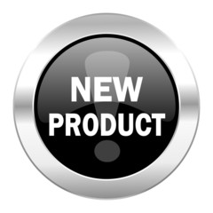 new product black circle glossy chrome icon isolated