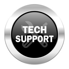 technical support black circle glossy chrome icon isolated