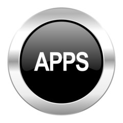 apps black circle glossy chrome icon isolated