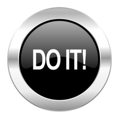 do it black circle glossy chrome icon isolated