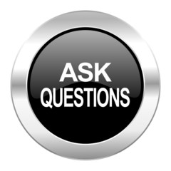 ask questions black circle glossy chrome icon isolated