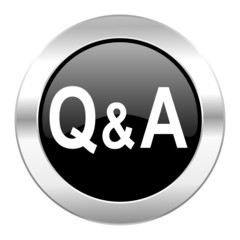 question answer black circle glossy chrome icon isolated