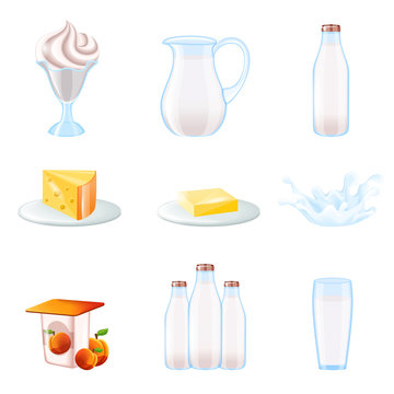 Milk realistic icons set
