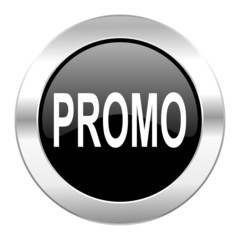 promo black circle glossy chrome icon isolated
