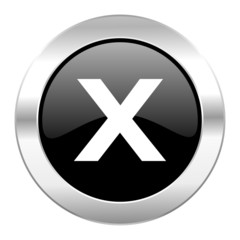 cancel black circle glossy chrome icon isolated