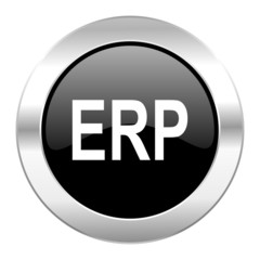 erp black circle glossy chrome icon isolated