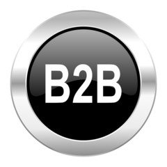 b2b black circle glossy chrome icon isolated
