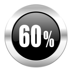 60 percent black circle glossy chrome icon isolated