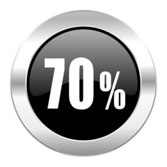 70 percent black circle glossy chrome icon isolated