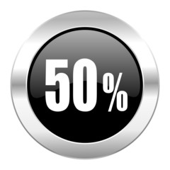 50 percent black circle glossy chrome icon isolated