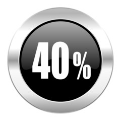 40 percent black circle glossy chrome icon isolated