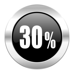 30 percent black circle glossy chrome icon isolated