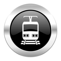 train black circle glossy chrome icon isolated