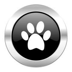 foot black circle glossy chrome icon isolated