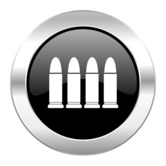 ammunition black circle glossy chrome icon isolated