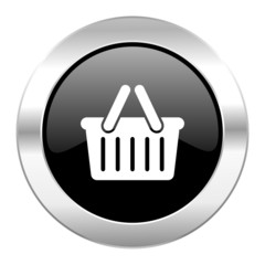 cart black circle glossy chrome icon isolated