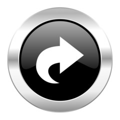 next black circle glossy chrome icon isolated