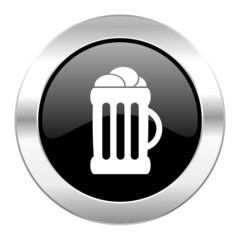 beer black circle glossy chrome icon isolated