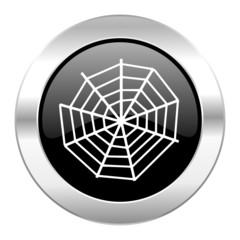 spider web black circle glossy chrome icon isolated