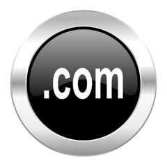 com black circle glossy chrome icon isolated