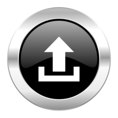 upload black circle glossy chrome icon isolated