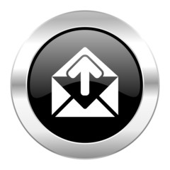 email black circle glossy chrome icon isolated