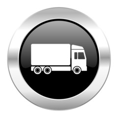 delivery black circle glossy chrome icon isolated