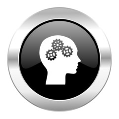 head black circle glossy chrome icon isolated