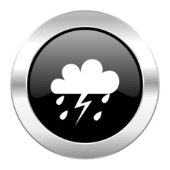 storm black circle glossy chrome icon isolated