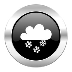 snowing black circle glossy chrome icon isolated