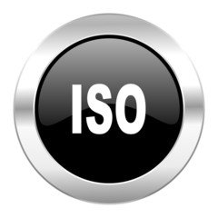 iso black circle glossy chrome icon isolated