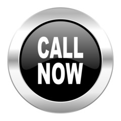 call now black circle glossy chrome icon isolated