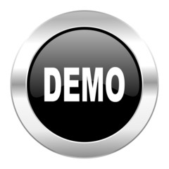 demo black circle glossy chrome icon isolated
