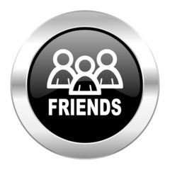 friends black circle glossy chrome icon isolated