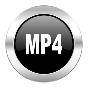 mp4 black circle glossy chrome icon isolated