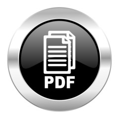 pdf black circle glossy chrome icon isolated,