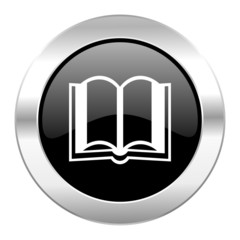 book black circle glossy chrome icon isolated