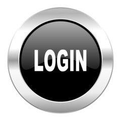 login black circle glossy chrome icon isolated