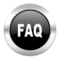 faq black circle glossy chrome icon isolated