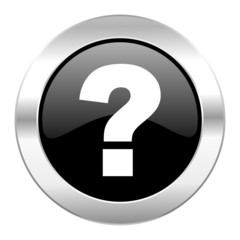question mark black circle glossy chrome icon isolated