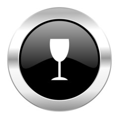 alcohol  black circle glossy chrome icon isolated